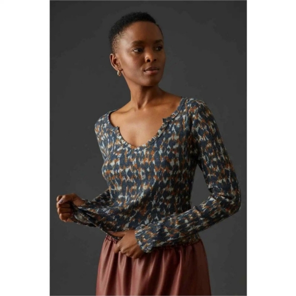 Pilcro Tops - Pilcro Anthropologie Split Neck Notched V Neck Thermal Top Size XS